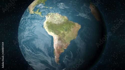 Planet Earth, zooming in on the South American continent.
