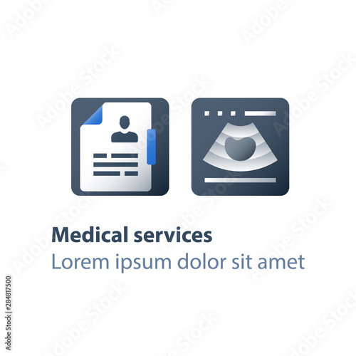 Medical examination, ultrasound investigation, ultrasonography concept, focused abdominal sonogram for trauma, health check up