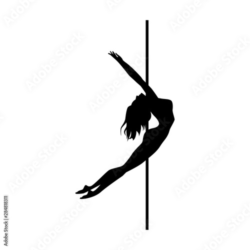 Vector silhouette of girl and pole on a white background. Pole dance illustration for fitness, striptease dancers, exotic dance. Vector illustration EPS10 for logotype, badge, icon, logo, banner, tag.