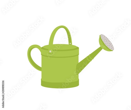Green metal watering can or pot isolated on white background