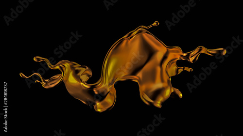 Splash of gold fluid. 3d illustration  3d rendering.