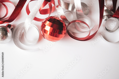 Christmas decoration for new year , Christmas , birthday , anniversary , celebration concept background in red and white color style  photo