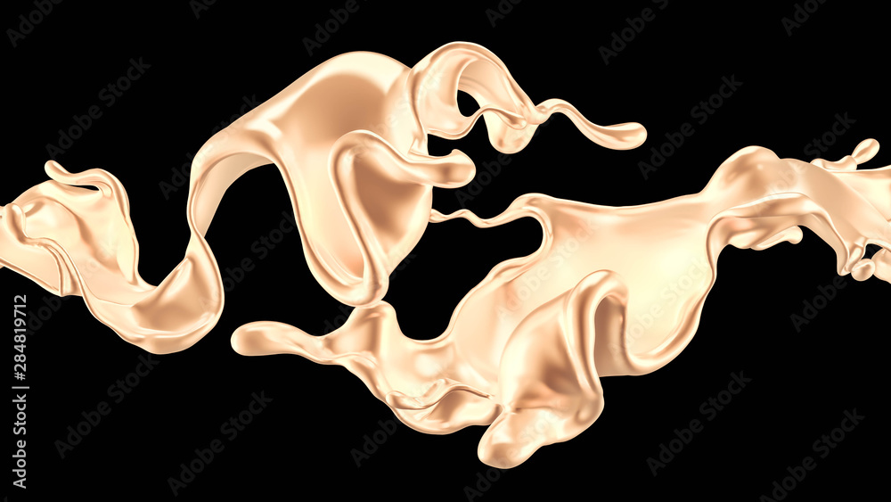 Splash of gold fluid. 3d illustration, 3d rendering.