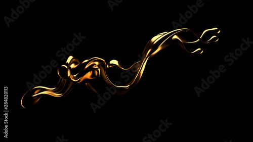 Splash of gold fluid. 3d illustration, 3d rendering.