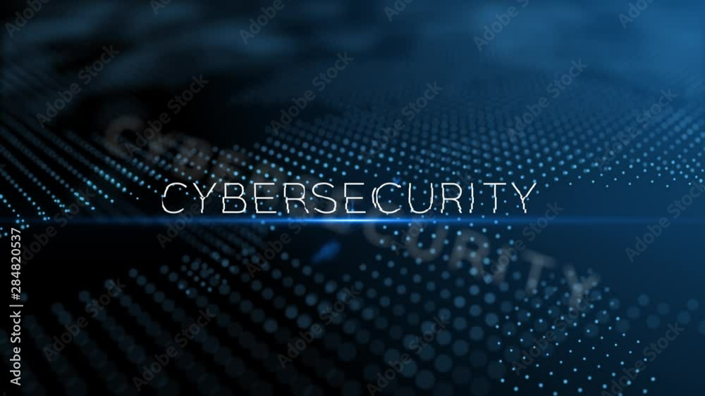 Cybersecurity modern intro text 3D animation with lens flare and depth of field focus blur