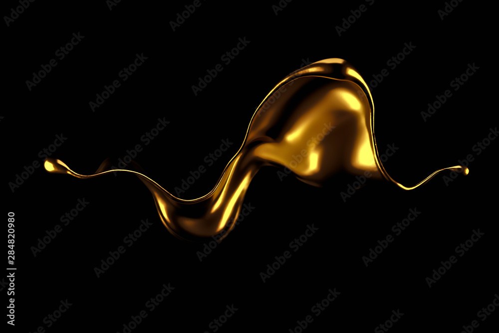 Splash of gold fluid. 3d illustration, 3d rendering. Splash of gold fluid. 3d illustration, 3d rendering.