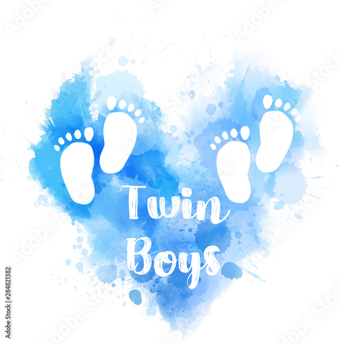 Blue watercolor heart with baby footprints