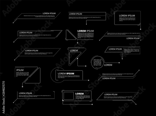 Callouts text. Title call out labels technology callout marketing boxes lower third bars business categories layout vector isolated. Illustration of callout textbox, simple white infographic