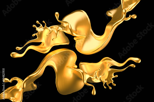 Splash of gold fluid. 3d illustration  3d rendering.