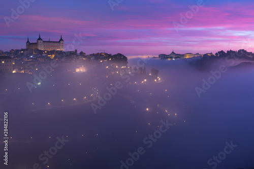 Views of the beautiful city of Toledo (Spain) bathed in fog