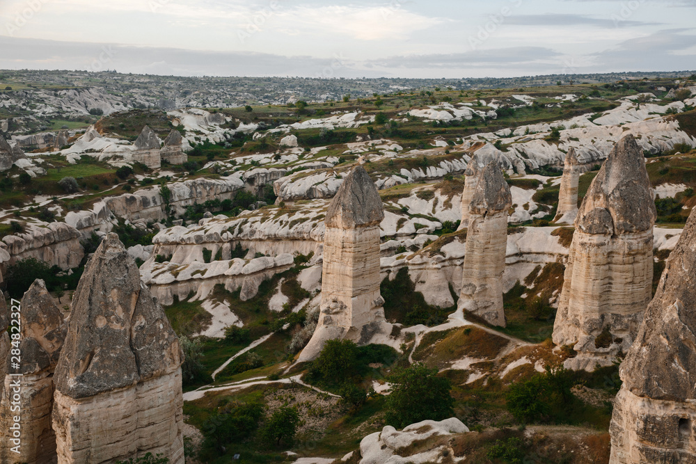 Cave town and rock formations in Zelve Valley, Cappadocia, Turkey