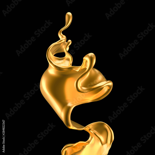 Splash of gold fluid. 3d illustration, 3d rendering.