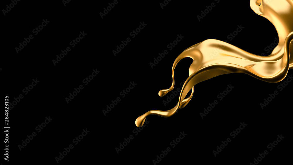 Splash of gold fluid. 3d illustration, 3d rendering. Splash of gold fluid. 3d illustration, 3d rendering.