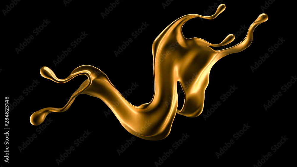 Splash of gold fluid. 3d illustration, 3d rendering. Splash of gold fluid. 3d illustration, 3d rendering.