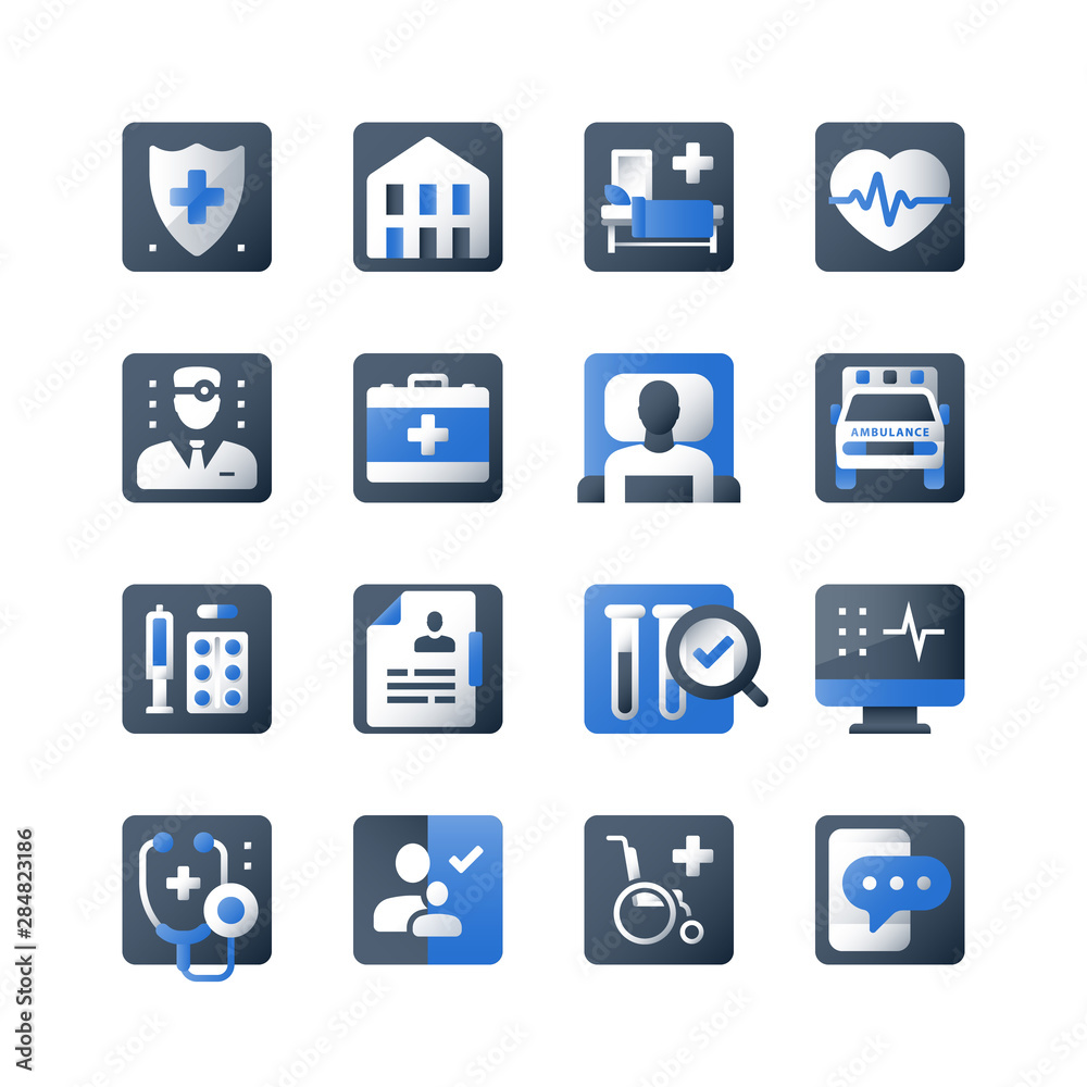 Healthcare concept collection, medical icon set, health check up and services