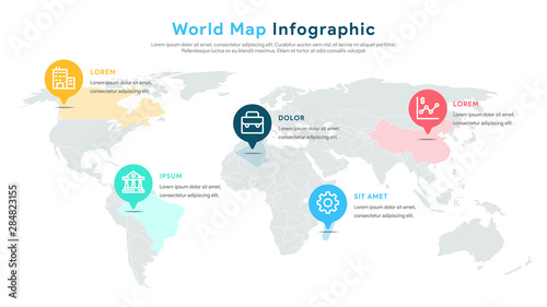 Fototapeta Naklejka Na Ścianę i Meble -  World Map Infographics Vector for Presentation and Slide Show. WIth Simple and Modern Style. Vector EPS 10