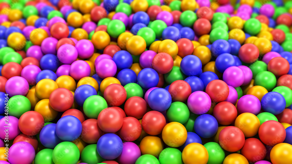 holiday childrens party a games room a box filled with small colored balls 3d render on white holiday childrens party a games room a box filled with small colored balls 3d render on white