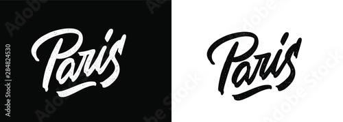 Paris handwritten city name.Modern Calligraphy Hand Lettering for Printing,background ,logo, for posters, invitations, cards, etc. Typography vector. The inscription on a white and black background.