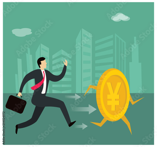 Yen coin Running With Businessman,