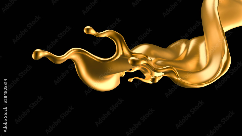 Splash of gold fluid. 3d illustration, 3d rendering. Splash of gold fluid. 3d illustration, 3d rendering.