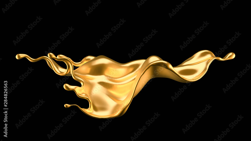Splash of gold fluid. 3d illustration, 3d rendering. Splash of gold fluid. 3d illustration, 3d rendering.