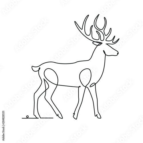 Deer one line drawing on white isolated background. Vector illustration
