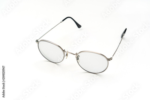 Eye glasses frame silver isolated on white background.