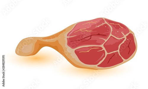 Gigot, haunch, hind leg of pork, beef, veal for cooking kebab, shashlik, barbeque, grilled, roasted, boiled meat. Piece of gammon, silverside, steak. Animal source food Vector cartoon icon white