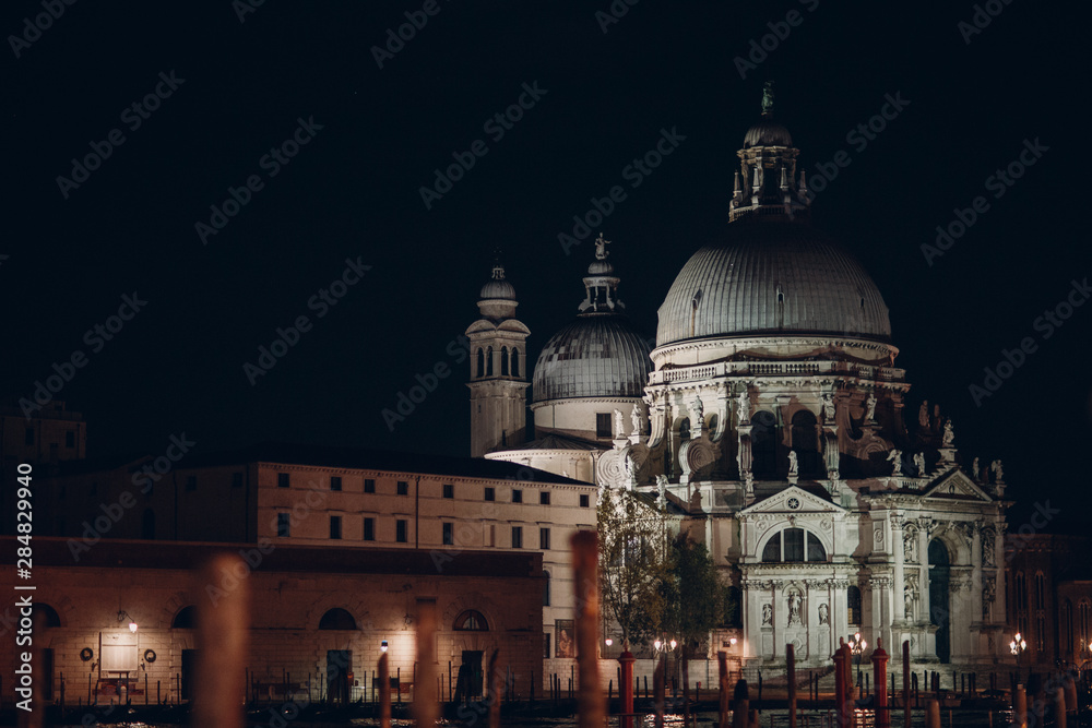 Old cathedral of Santa Maria della Salute at night Venice, Italy