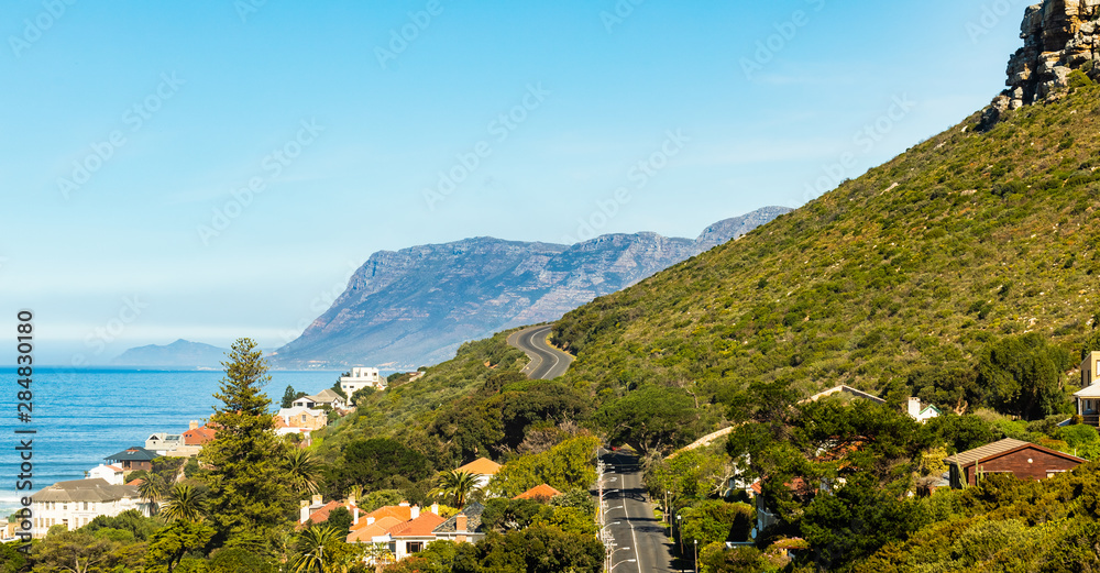 Elevated view of Kalk Bay mountain road in False Bay Cape Town