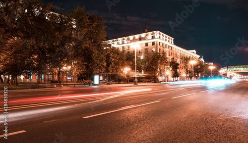 The city lights at night. Traffic on the road. Moscow at night.