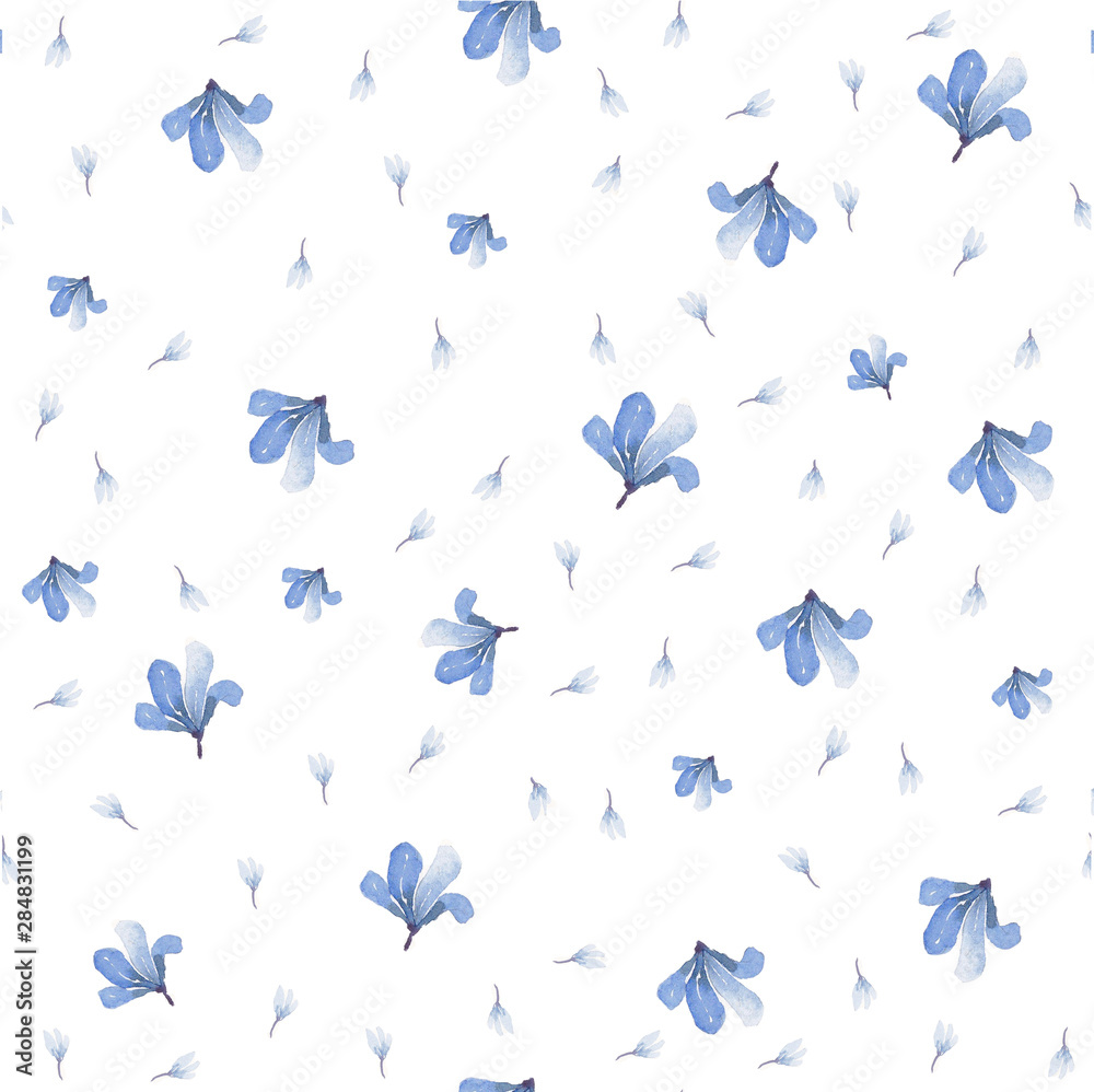 Pattern of watercolor blue flowers on a white background Pattern of watercolor blue flowers on a white background