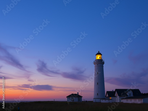 Hirtshals lighthouse at sunset on the coast of Denmark