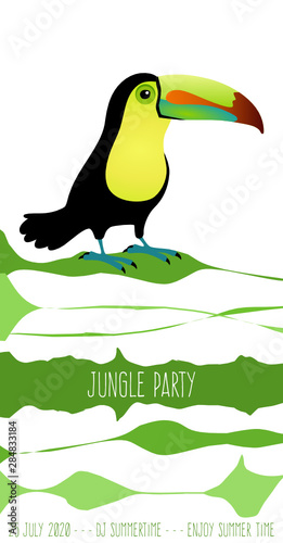 Dschungel Party Flyer Design Vorlage mit Tukan