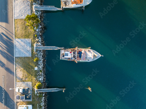 Fishing boat docked in a marina