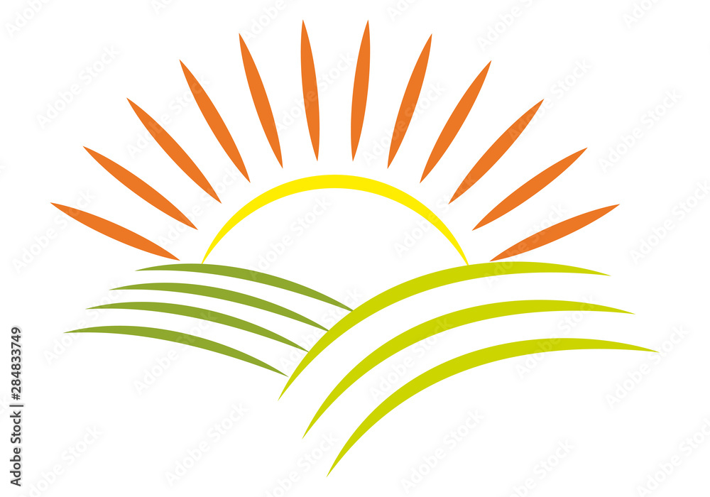 Icono de campos de cultivo con un sol.