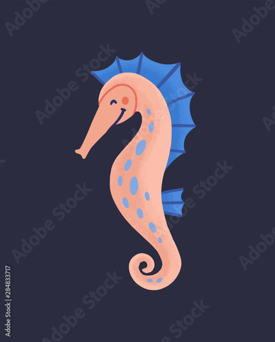 Cute funny seahorse isolated on dark background