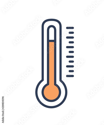 Mercury-in-glass or mercury thermometer isolated on white background. Measurement tool, meteorological equipment for temperature measuring. Colorful vector illustration in modern line art style.