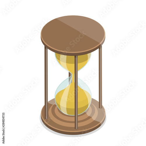 Isometric flat vector concept of a hourglass isolated on a white background.
