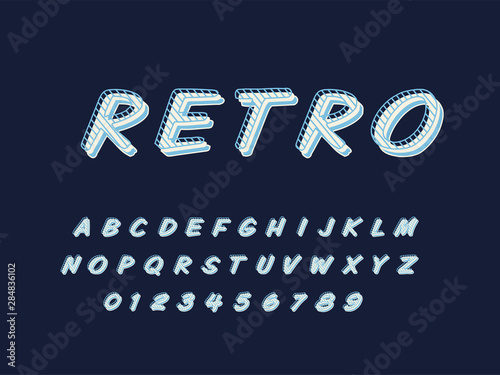 Retro font and alphabet. Stock vector illustration