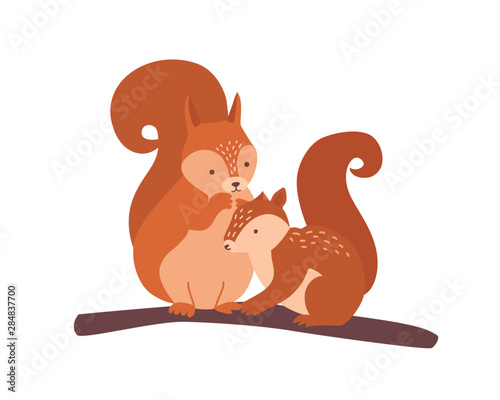 Squirrel with baby isolated on white background