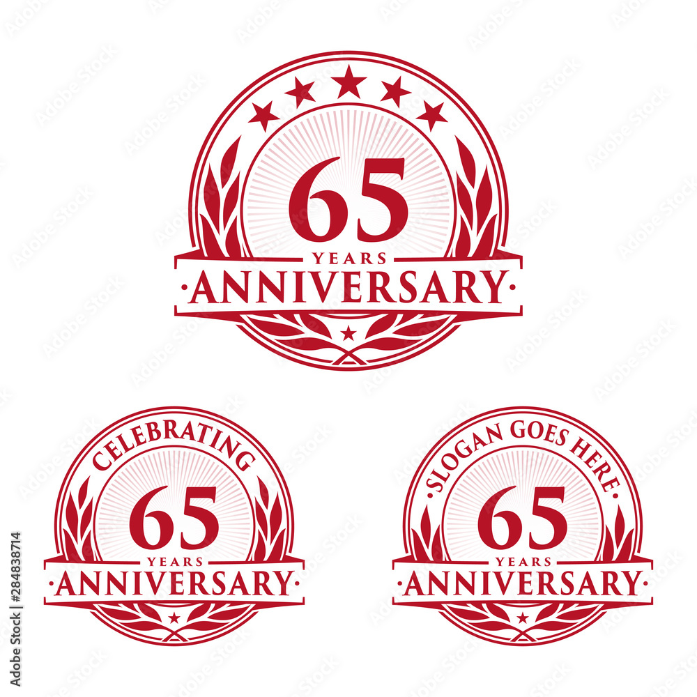 65 years anniversary logo set. 65th years anniversary celebration logotype. Vector and illustration.