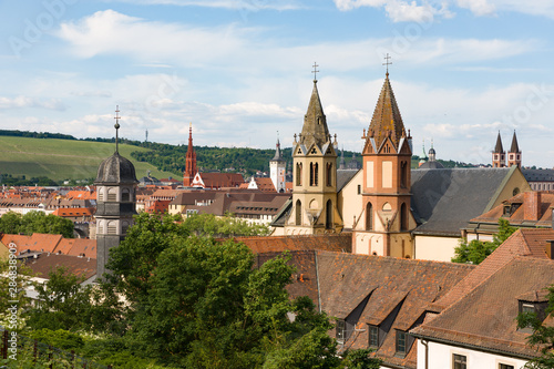 Parish Church St. Burkard with partial Panorama of Wuerzburg Germany