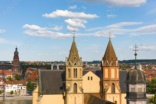 Towers of Parish Church St. Burkard Wuerzburg Germany