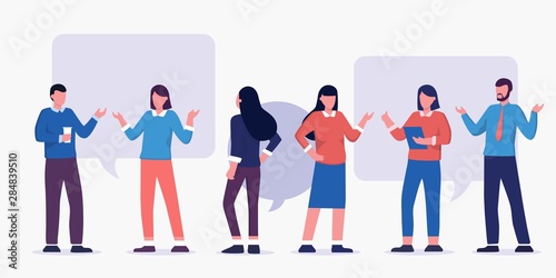 Vector illustration of communication of people in search of solutions to problems, use in web-projects and applications, collective thinking. business people group full length team