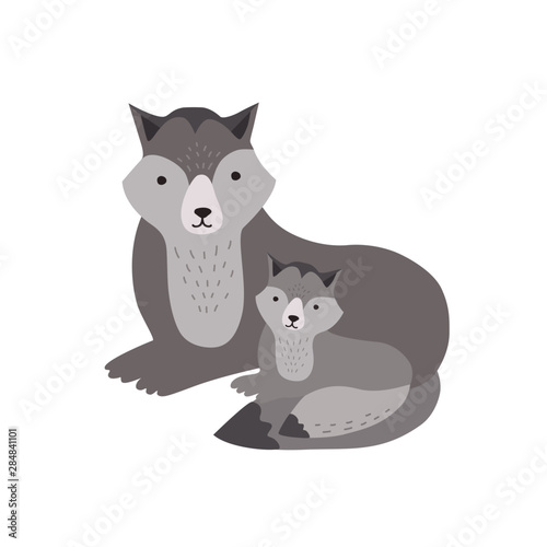 Wolf with pup isolated on white background