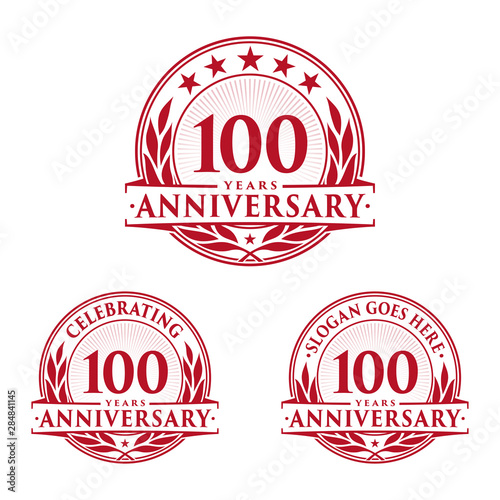 100 years anniversary logo set. 100th years anniversary celebration logotype. Vector and illustration.