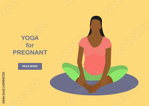 Yoga for pregnant woman banner template in a modern cartoon style.