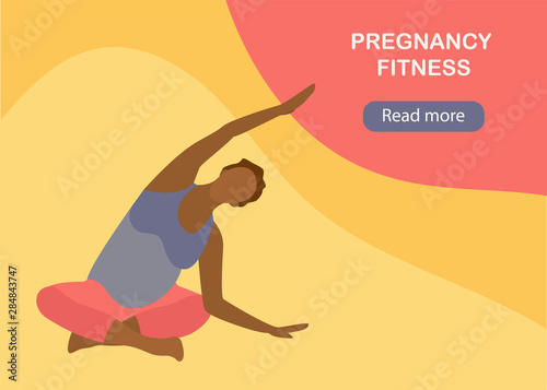 Yoga for pregnant woman banner template in a modern cartoon style.