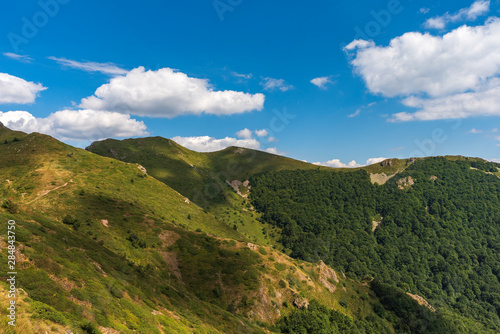 Summer panoramic view from Old mountain ( Stara planina), Bulgaria. Central Balkan national park, Kozia stena (goat wall) reserve.